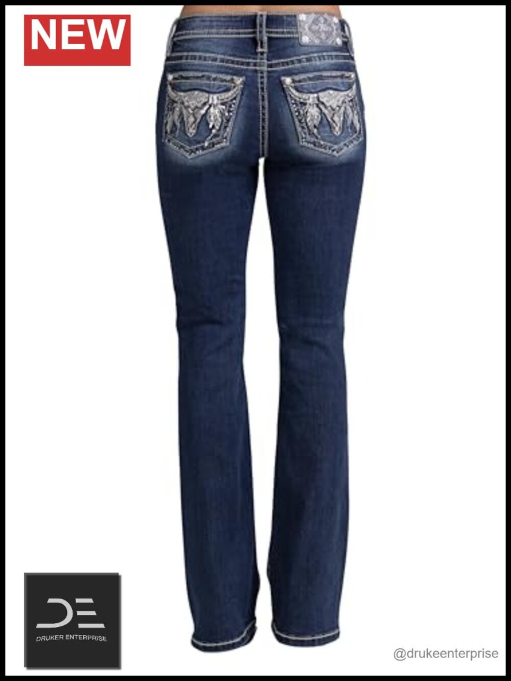 Miss Me Mid-Rise Bootcut Jeans Embroidered Longhorn Rhinestone Size 27